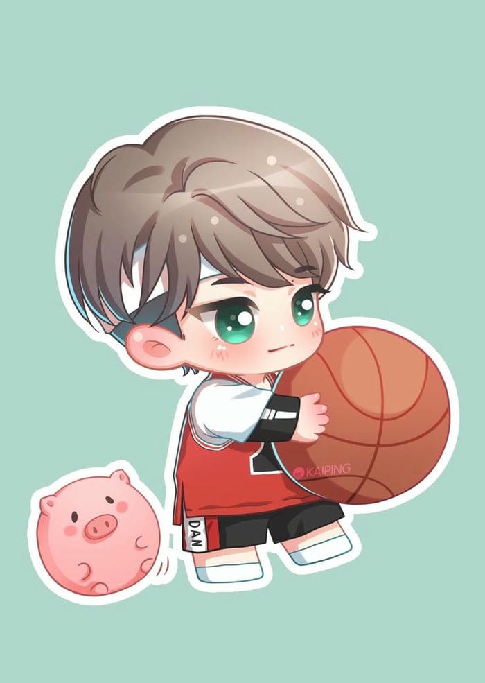 Ảnh chibi nam chơi bóng rổ với phong cách cực ngầu