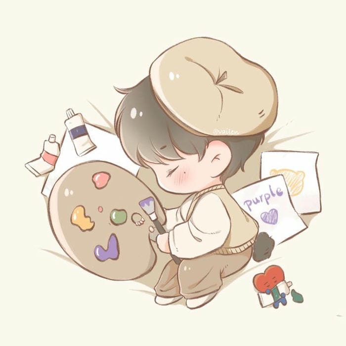 Ảnh chibi nam hóa sĩ dễ thương đang say mê sáng tạo