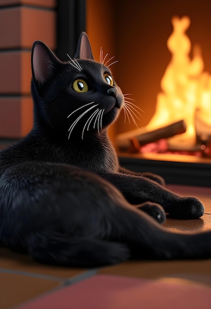 Hình ảnh minh họa mèo đen anime dễ thương, một tác phẩm nghệ thuật kỹ thuật số