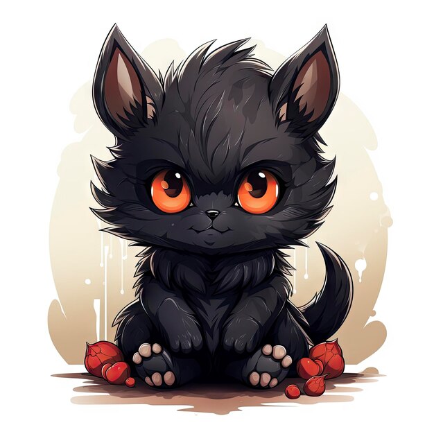 Hình ảnh mèo đen anime dễ thương, phong cách kawaii. Bé mèo người sói siêu cute.
