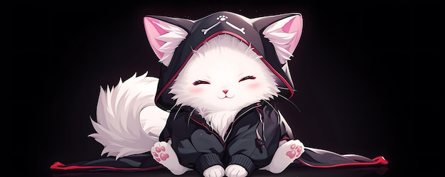 Anh meo den anime voi chiec mu cuc chat. Meo nay rat ngo nghinh!