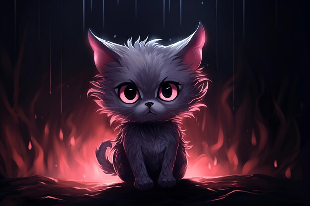 Hinh anh meo den anime ngoi truoc lo suoi. Mot buc tranh de thuong!