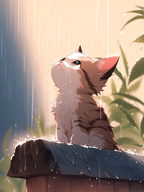 Một bức tranh mèo đen anime cực chất giữa khung cảnh mưa rơi, khiến ai cũng phải xuýt xoa!