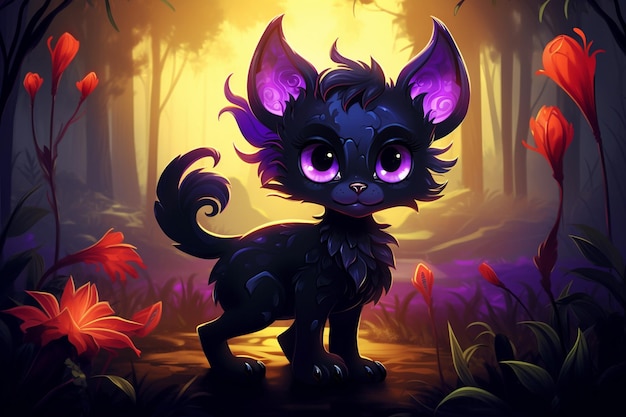 Ảnh mèo đen anime​ với phong cách hoạt hình dễ thương và hài hước, cực kỳ đáng yêu!