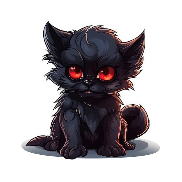 Bé sói dễ thương, ảnh mèo đen anime​ với đôi mắt to tròn và biểu cảm ngây thơ