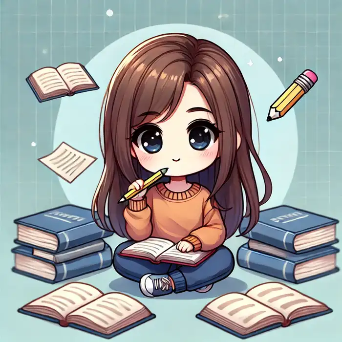 Hình ảnh chibi cute học sinh đang học bài