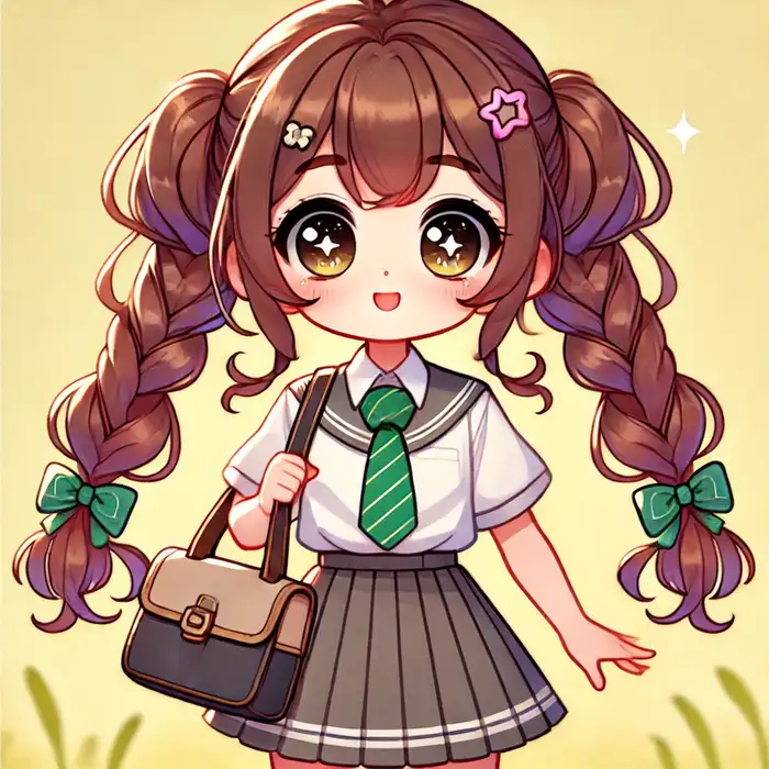 Ảnh chibi cute nữ sinh cấp 2 tết tóc