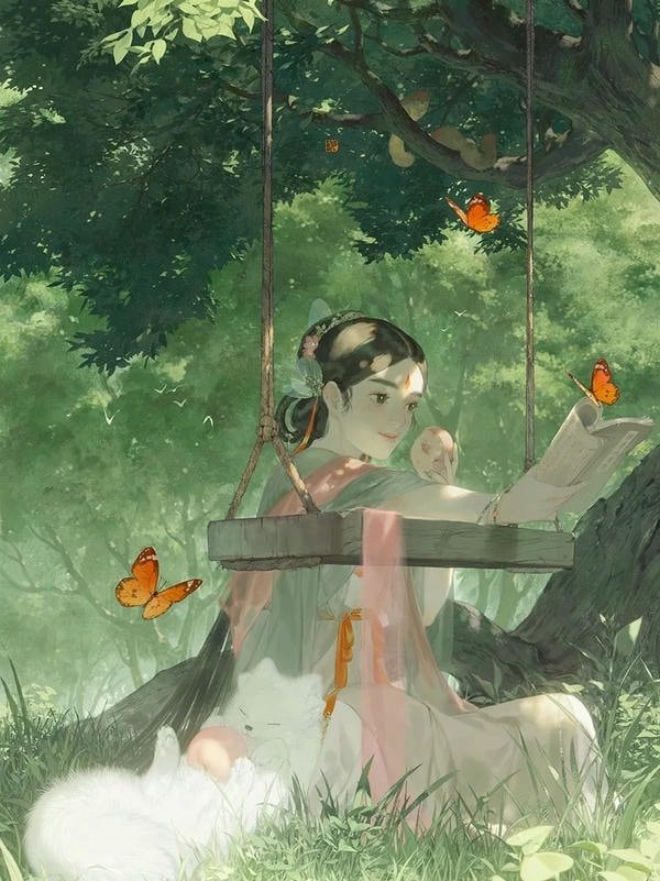 Ảnh anime nữ cổ trang nền hoa đào