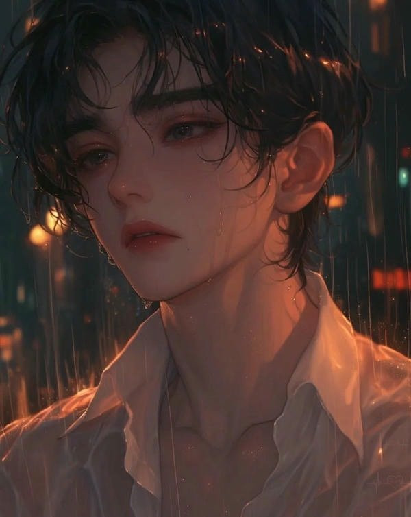 Ảnh chân dung cận cảnh một nhân vật anime nam buồn