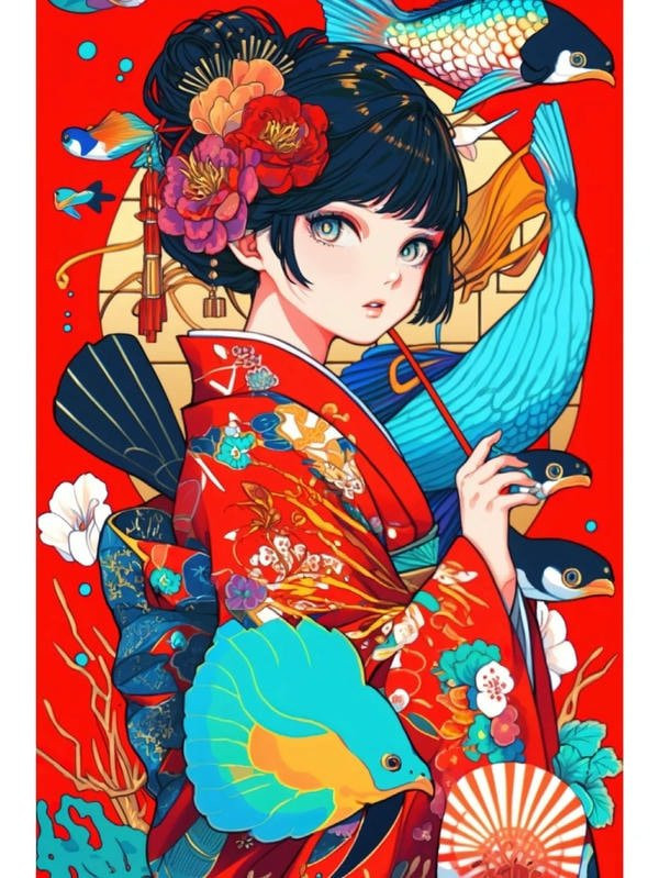 Ảnh cô gái cổ trang đẹp được vẽ theo phong cách anime