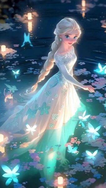 Ảnh công chúa băng giá Elsa dưới bầu trời đêm đầy sao