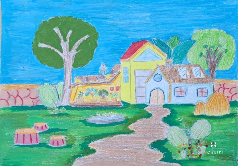 Ảnh minh họa ngôi nhà hạnh phúc với trẻ em đang vui đùa