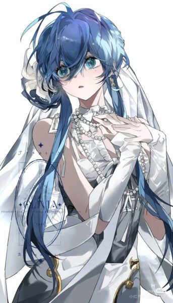 Ảnh nhân vật nữ anime với mái tóc dài màu tím, đôi mắt sâu thể hiện vẻ đẹp bí ẩn và cuốn hút.