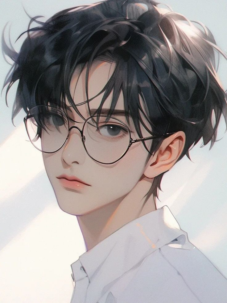 Bạn nam anime đeo kính mặc sơ mi trắng cá tính