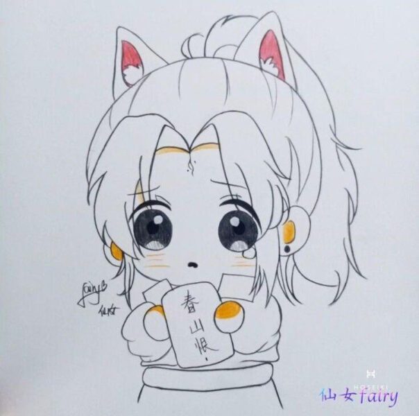 Bức vẽ anime đơn giản thể hiện cảm xúc của nhân vật