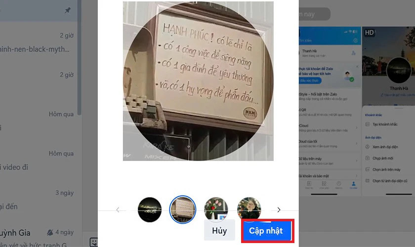 Cách thay ảnh avatar Zalo trên máy tính: Bước 4 tải ảnh lên từ máy tính