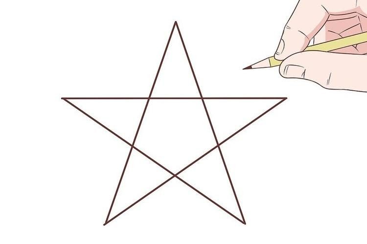 Minh họa các điểm được xác định để vẽ ngôi sao 5 cánh một cách cân đối và chính xác từng bước