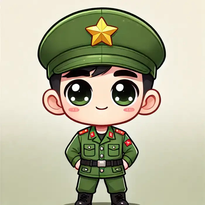Chibi chú bộ đội cầm cờ Tổ quốc