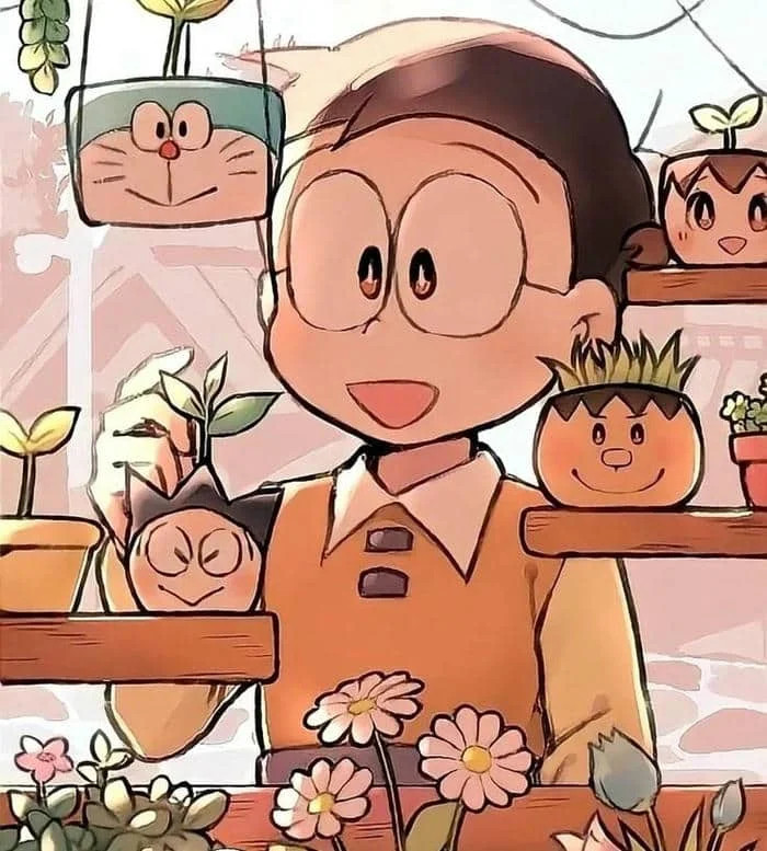 Hình vẽ Nobita chibi với biểu cảm đáng yêu và ngộ nghĩnh