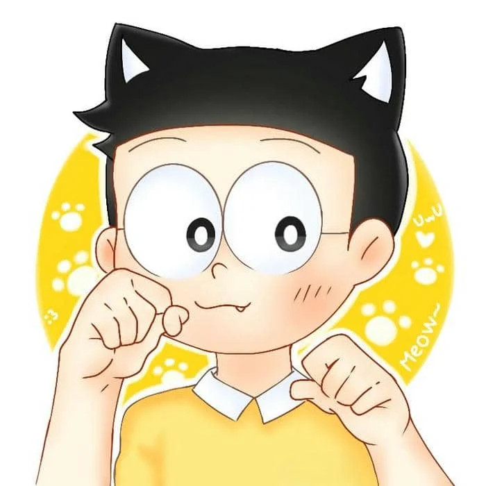 Nobita chibi hóa trang tai mèo siêu cấp đáng yêu