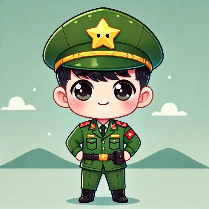Chú bộ đội chibi với nụ cười tươi