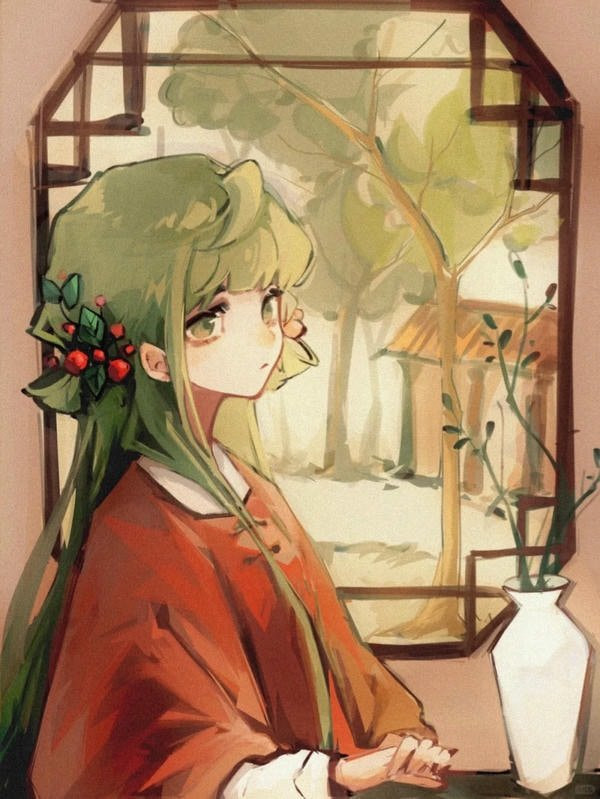 Cô gái anime cổ trang duyên dáng bên hoa