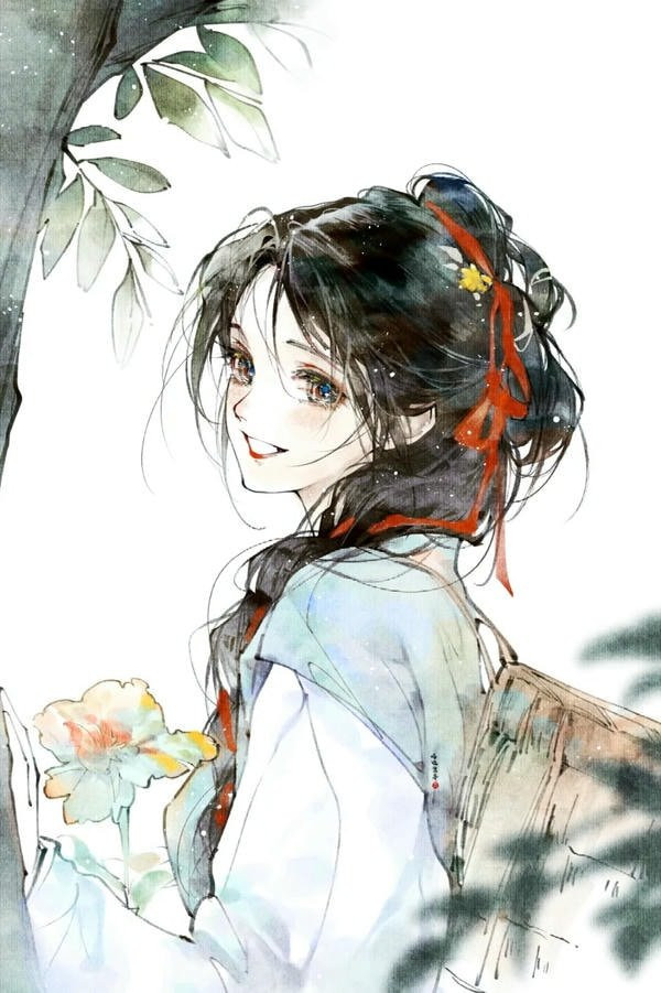 Cô gái anime cổ trang trong khung cảnh lãng mạn