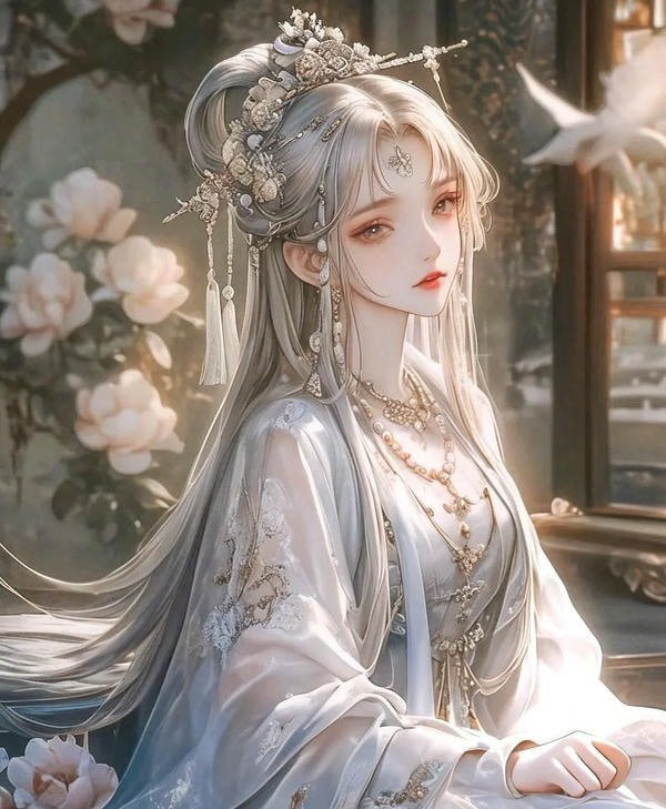 Cô gái anime cổ trang với mái tóc búi cao