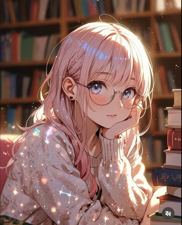 Cô nàng thư viện anime đeo kính thông minh