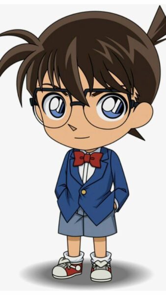 Conan chibi ngầu đang suy nghĩ với kính lúp trên tay