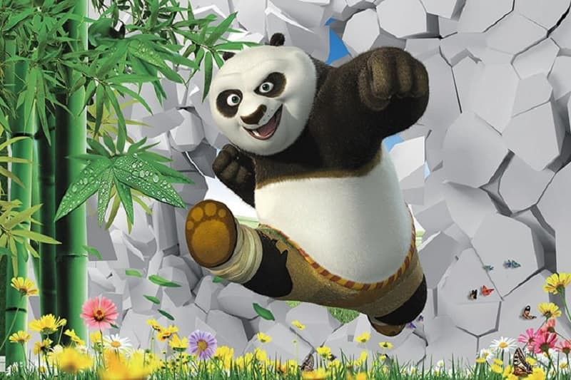 Gấu trúc 3D ngồi ăn tre