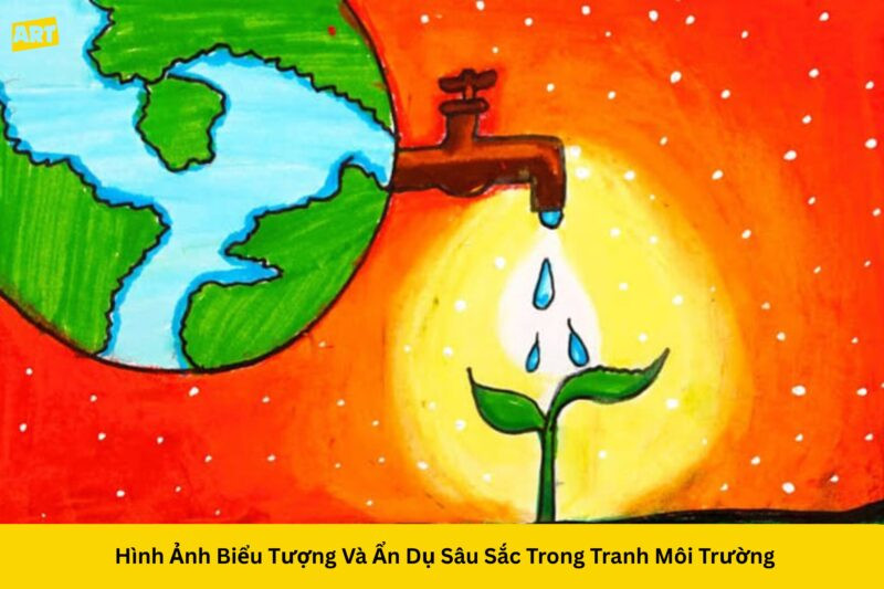 Trái Đất bị bao quanh bởi rác thải và khói bụi, với một mầm cây nhỏ bé đang cố gắng vươn lên