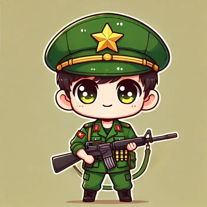 Hình ảnh chú bộ đội chibi cầm súng siêu đáng yêu