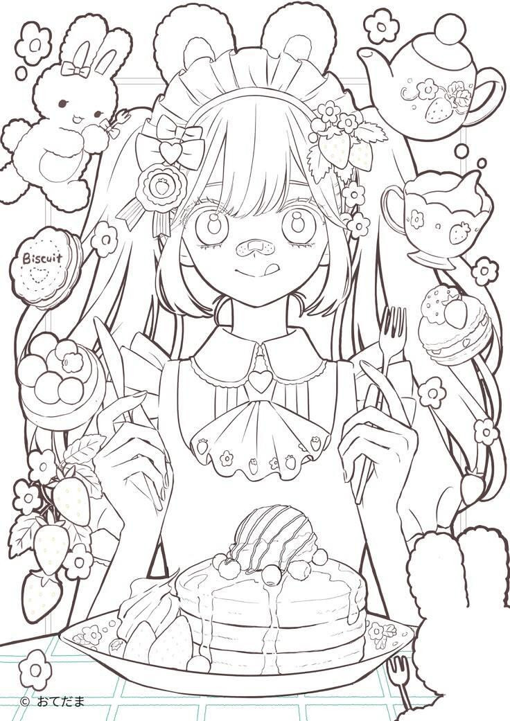 Hình ảnh một nhân vật nữ anime mặc trang phục chi tiết, tạo cơ hội sáng tạo với màu sắc