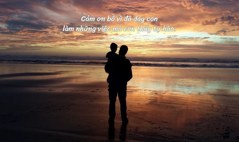 Hình ảnh một người cha ôm con gái đầy tình cảm, kèm theo lời chúc.