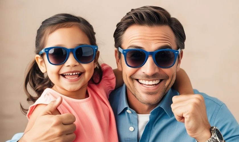 Hình ảnh cha và con cùng chơi đùa vui vẻ với đồ chơi.