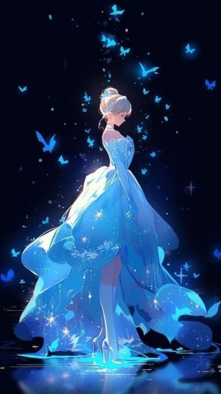 Hình vẽ công chúa băng giá nổi bật trên nền thiên hà huyền ảo