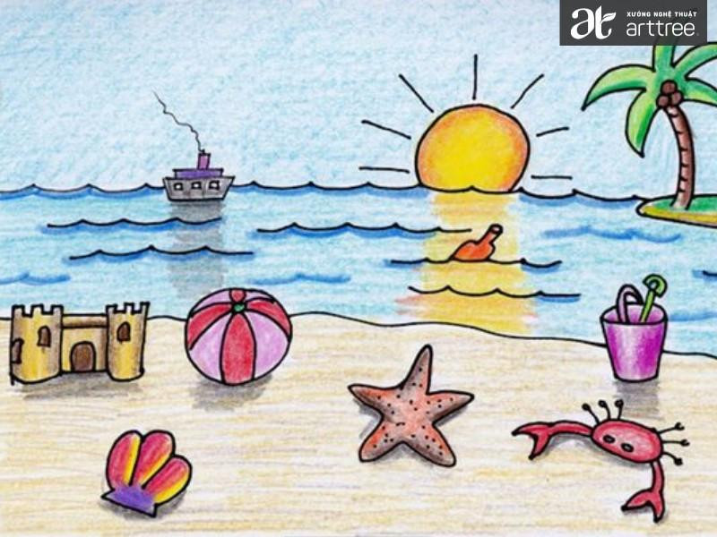 Tranh vẽ phong cảnh khu vườn hoa rực rỡ sắc màu của học sinh lớp 2 thể hiện sự vui tươi