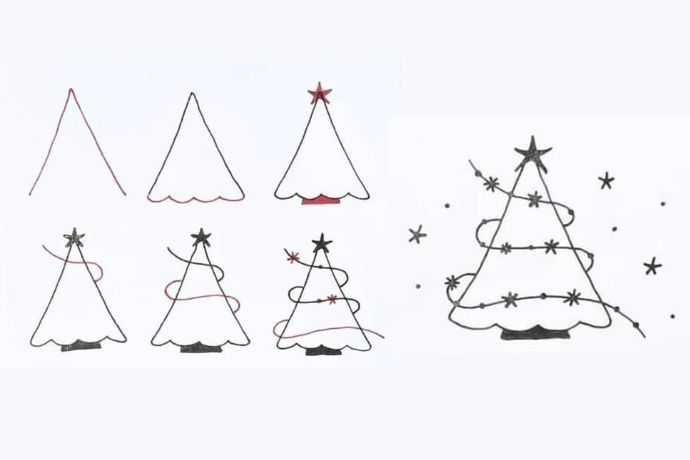 Hướng dẫn vẽ cây thông Noel đơn giản chỉ bằng hình tam giác