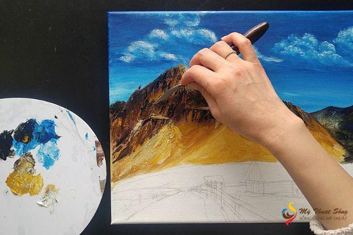 Minh họa chi tiết kỹ thuật lướt cọ khô khi học vẽ tranh acrylic để tạo hiệu ứng bề mặt độc đáo
