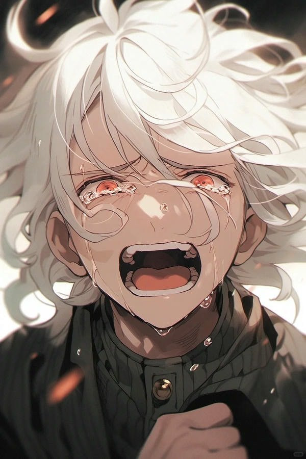 Một chàng trai anime đang rơi lệ, thể hiện nỗi đau