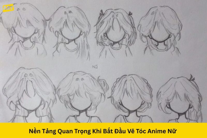 Hình dạng đầu và đường chân tóc cơ bản cho nhân vật anime nữ để vẽ tóc