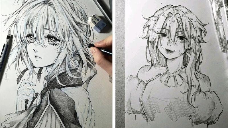 Những bức tranh vẽ anime đẹp lung linh với nhân vật nữ tóc dài và đôi mắt to tròn đầy cảm xúc