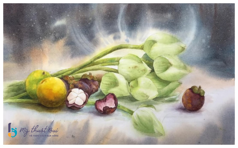 Các bước phác thảo cánh hoa sen lớp ngoài