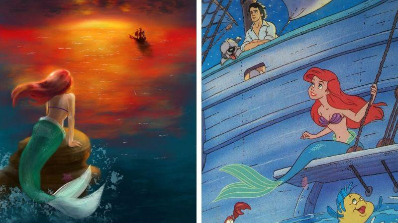 Thế giới cổ tích qua nét vẽ nàng tiên cá và hoàng tử trên bờ biển thơ mộng