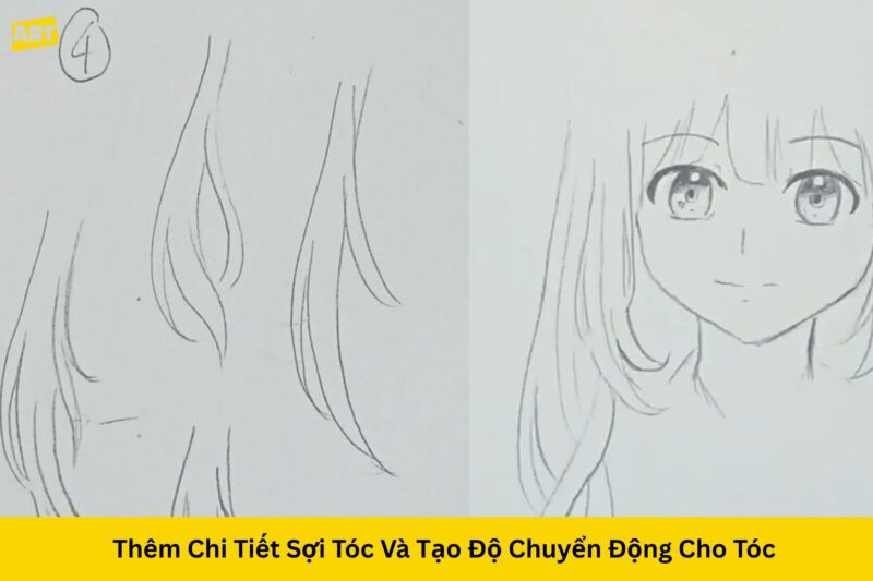 Chia mái tóc nhân vật nữ anime thành các mảng lớn và lọn tóc tự nhiên