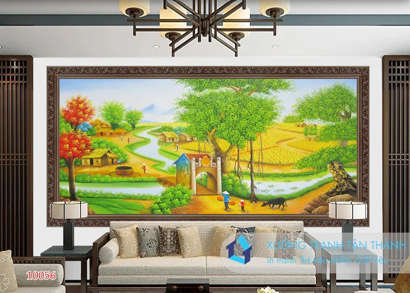 Bức tranh phong cảnh quê hương đơn giản dễ vẽ với lũy tre xanh và mái nhà tranh cổ kính