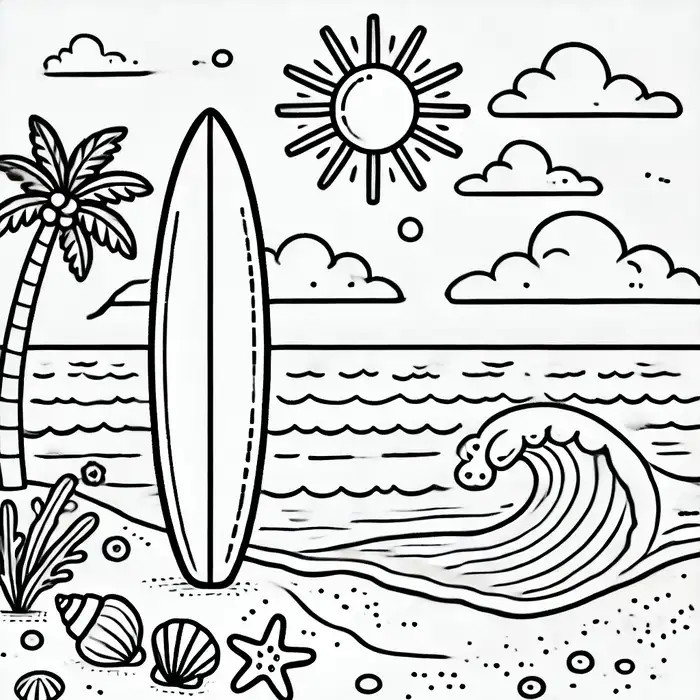 Tranh tô màu phong cảnh bãi biển đơn giản, phù hợp cho bé tập tô