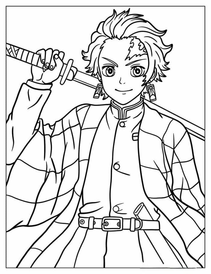 Tranh tô màu Tanjiro cầm kiếm