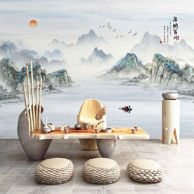 Tranh vẽ tường phòng khách phong cảnh biển cả thơ mộng mang lại cảm giác thư thái